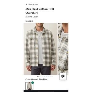 Marine Layer Max Plaid Cotton Twill Overshirt Mens Large Natural Blue Shacket